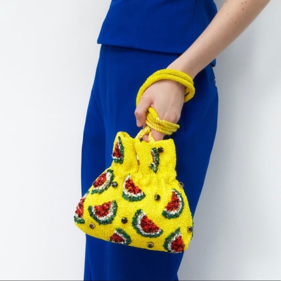 BLOGGERS FAV ZARA WATERMELON BEADED BUCKET BAG - Picture 7 of 8